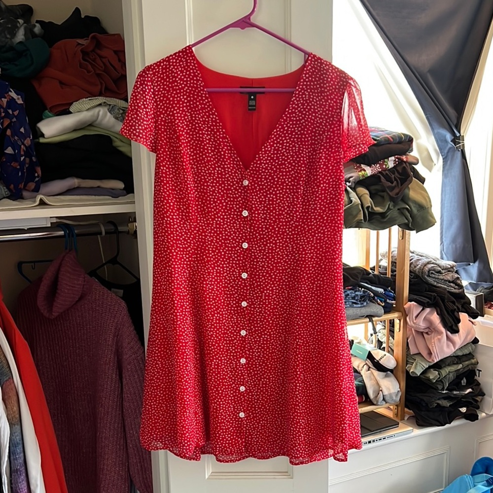 Aqua Red and White Buttoned Flutter Sleeve Sundress